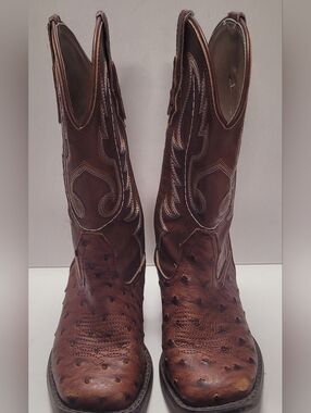 Roper Brown Ostrich-Textured Leather Cowboy Boots For Boys